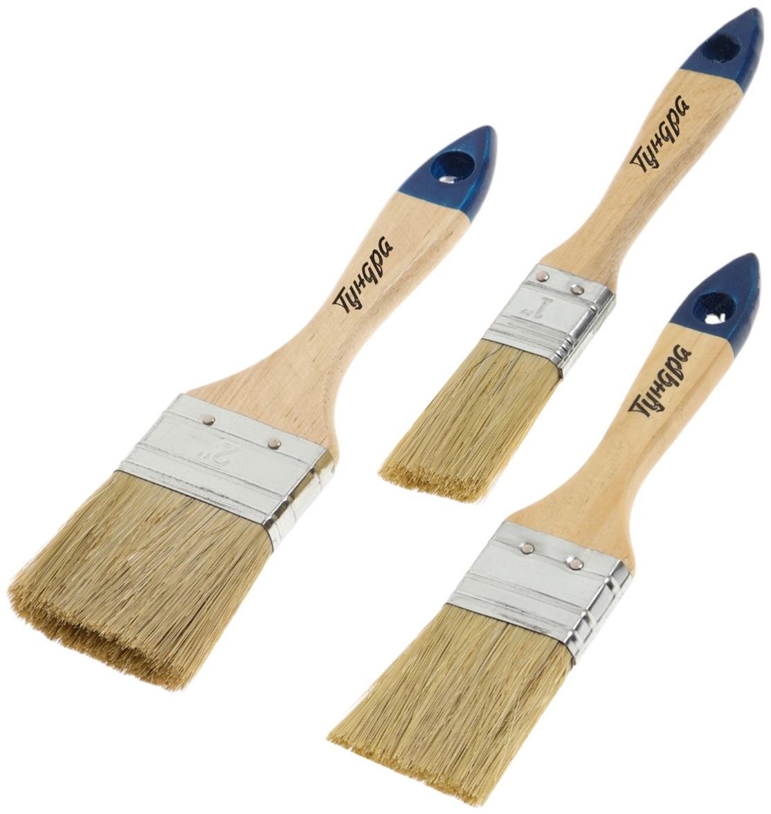 Набор кистей ТУНДРА, натуральная щетина, деревянная рукоятка, 1-1.5-2