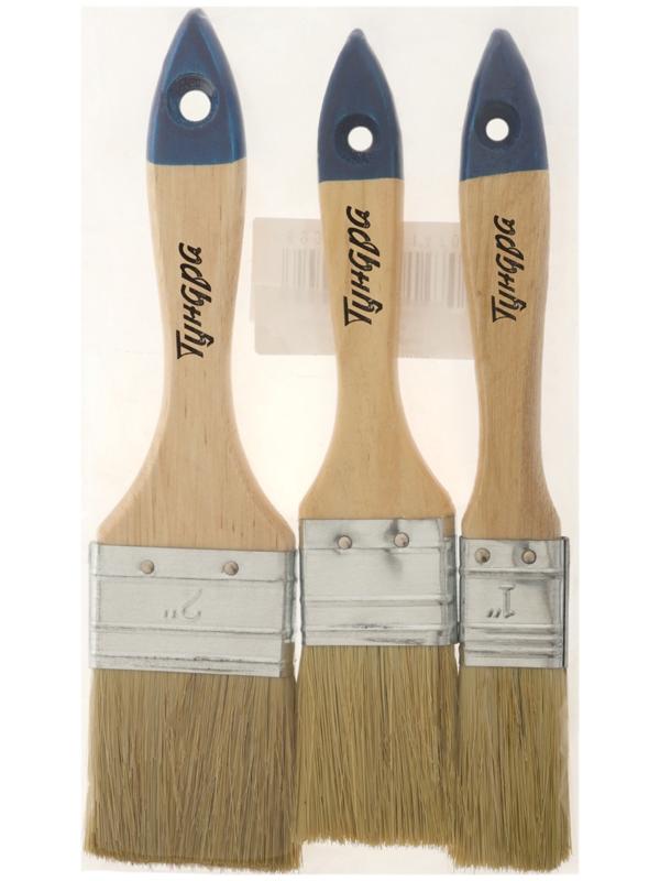 Набор кистей ТУНДРА, натуральная щетина, деревянная рукоятка, 1-1.5-2