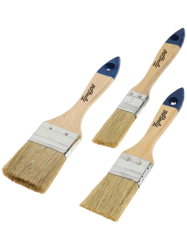 Набор кистей ТУНДРА, натуральная щетина, деревянная рукоятка, 1-1.5-2