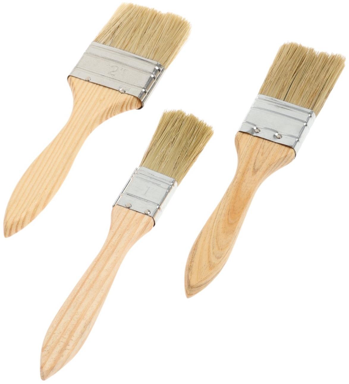 Набор кистей ТУНДРА, натуральная щетина, деревянная рукоятка, 1-1.5-2