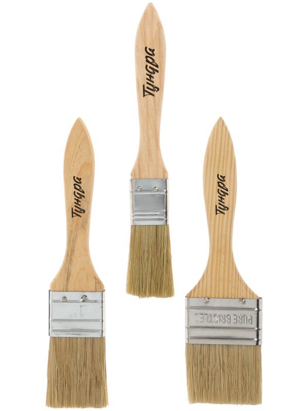 Набор кистей ТУНДРА, натуральная щетина, деревянная рукоятка, 1-1.5-2