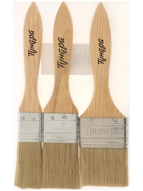 Набор кистей ТУНДРА, натуральная щетина, деревянная рукоятка, 1-1.5-2