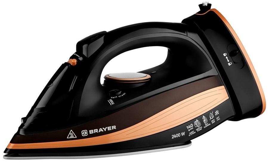 Утюг паровой BRAYER 4010BR, 2400 Вт, керамичекая подошва, 320 мл, беспроводной, коричневый