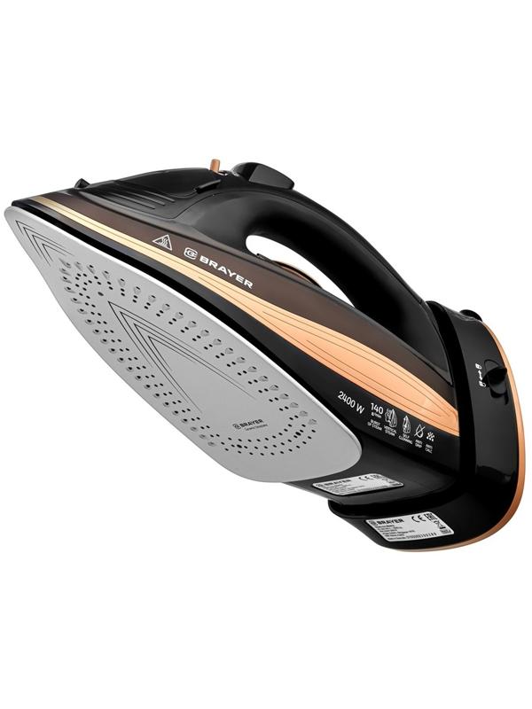 Утюг паровой BRAYER 4010BR, 2400 Вт, керамичекая подошва, 320 мл, беспроводной, коричневый