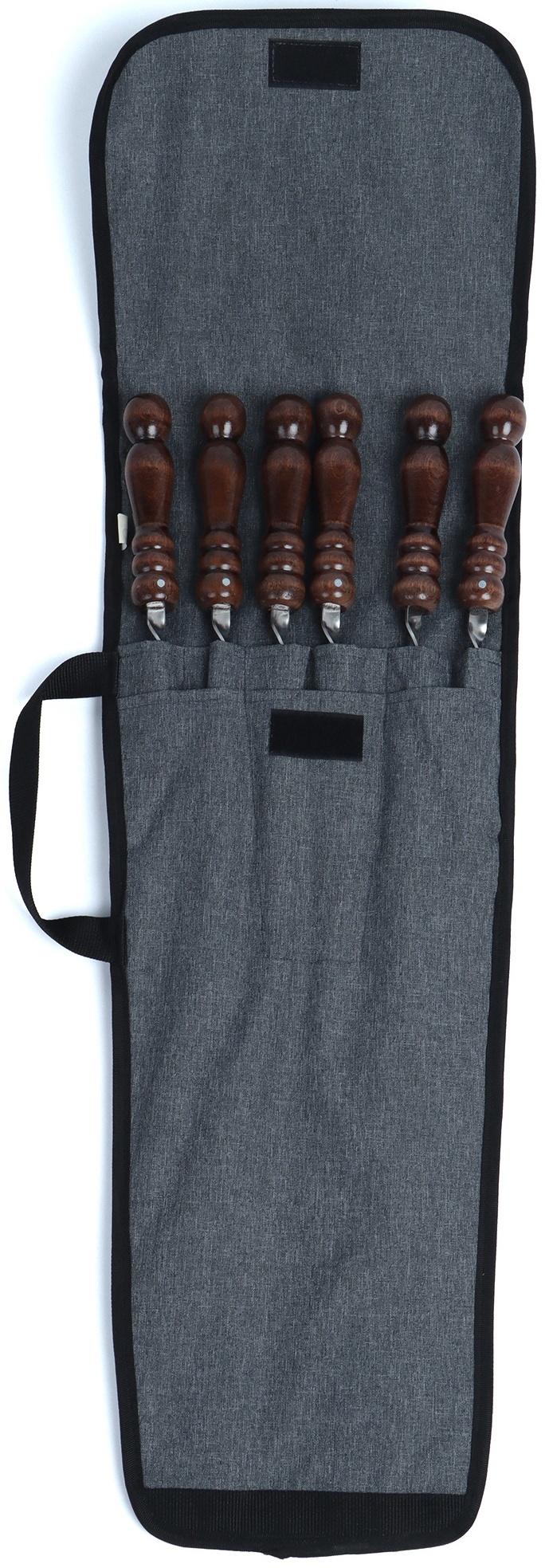 Набор шампуров в колчане, 6 шт., деревянная ручка «Шар», 73(50) х 1.2×0.25 см, серый