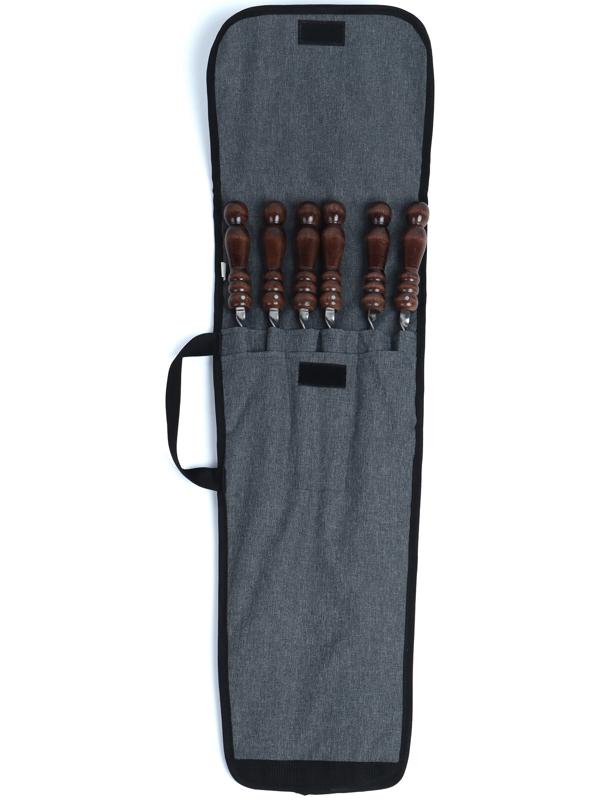 Набор шампуров в колчане, 6 шт., деревянная ручка «Шар», 73(50) х 1.2×0.25 см, серый