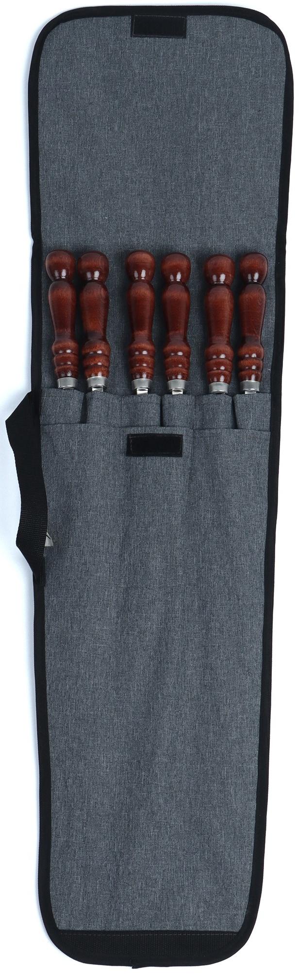 Набор шампуров в колчане, 6 шт., деревянная ручка «Фигурная», 73(50) х 1.2×0.25 см, серый