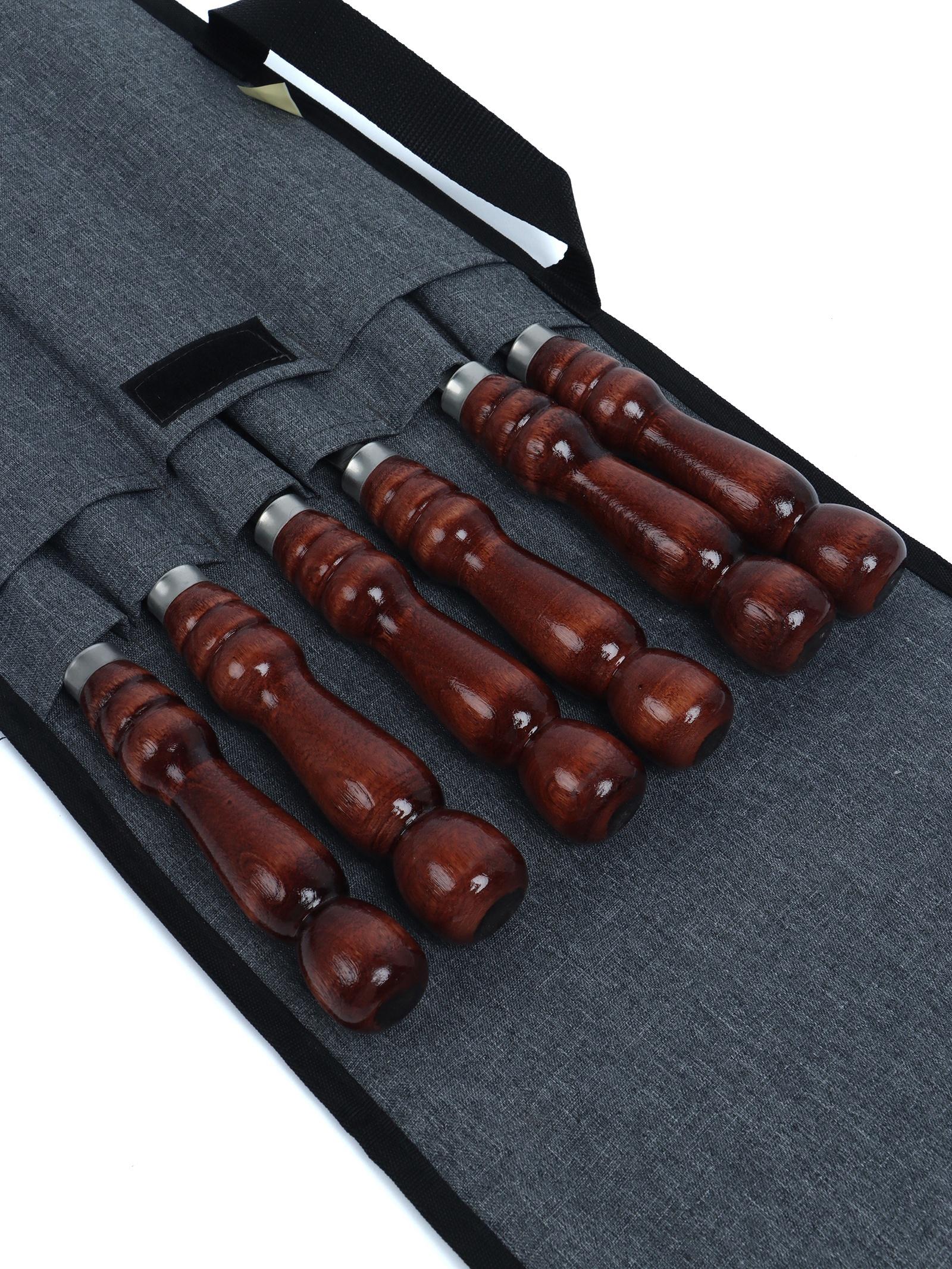 Набор шампуров в колчане, 6 шт., деревянная ручка «Фигурная», 73(50) х 1.2×0.25 см, серый