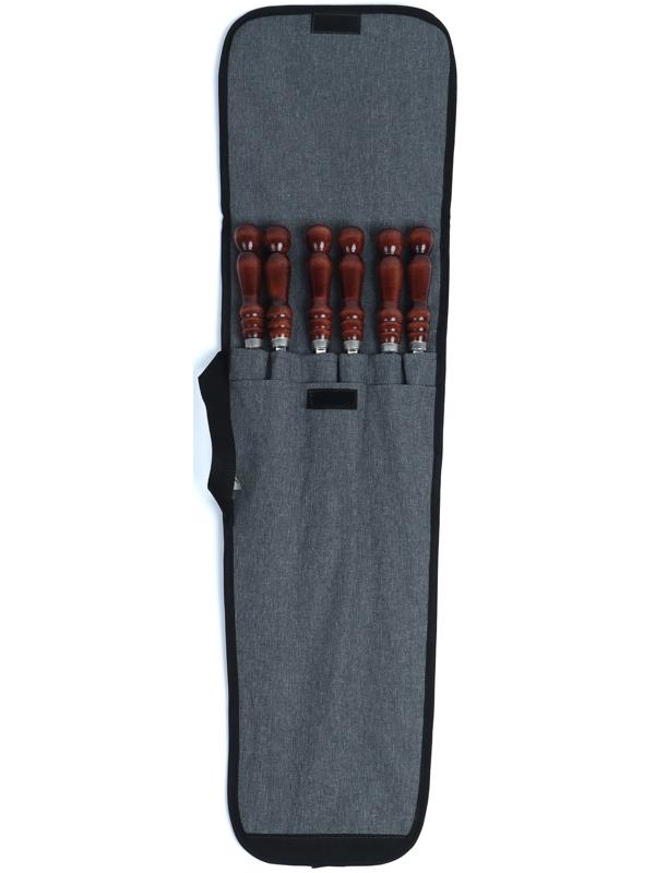 Набор шампуров в колчане, 6 шт., деревянная ручка «Фигурная», 73(50) х 1.2×0.25 см, серый