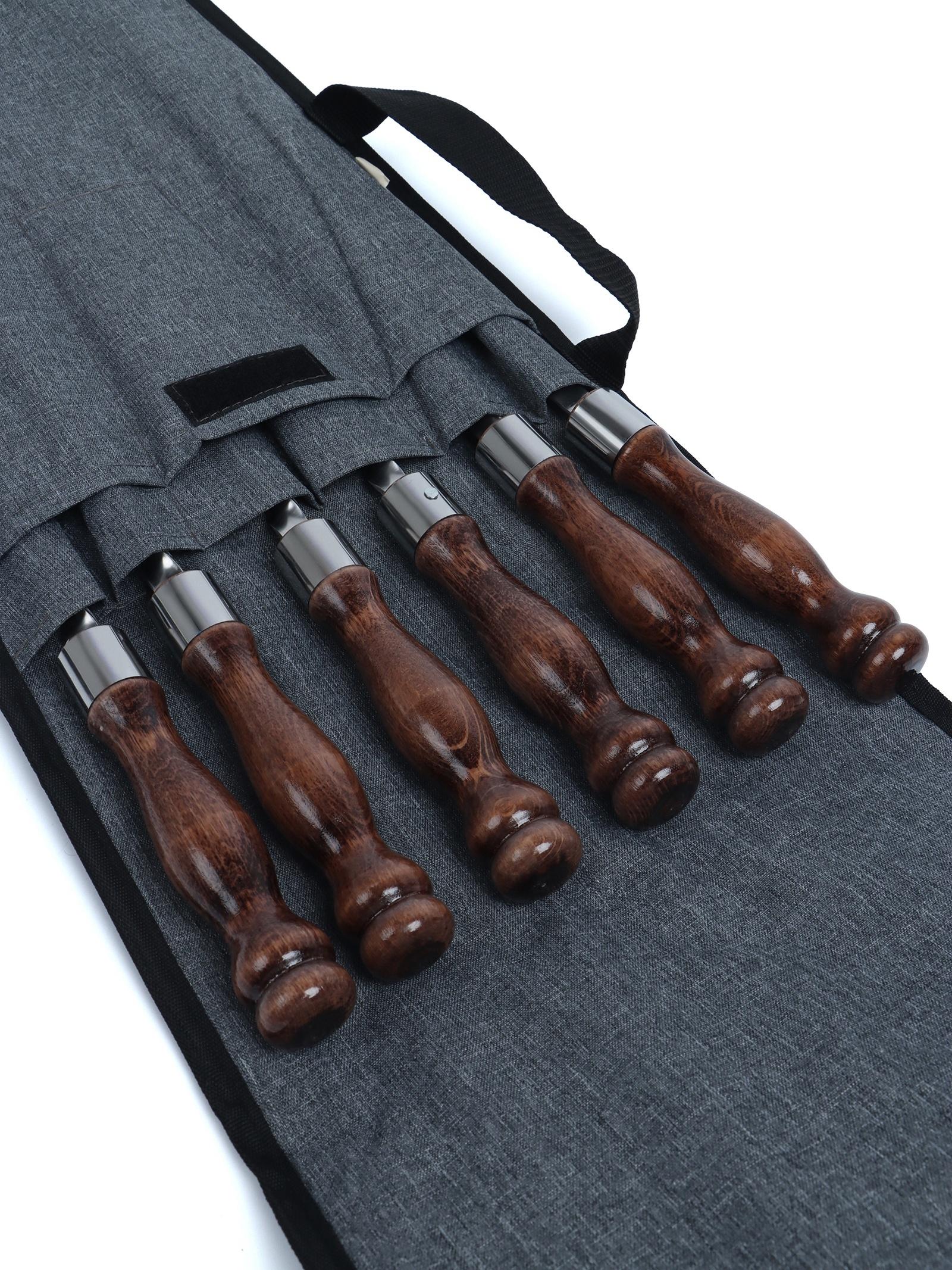 Набор шампуров в колчане, 6 шт., деревянная ручка «Кольцо», 73(50) х 1.2×0.3 см, серый