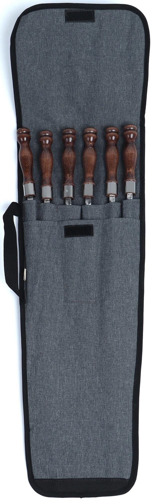 Набор шампуров в колчане, 6 шт., деревянная ручка «Кольцо», 73(50) х 1.2×0.3 см, серый