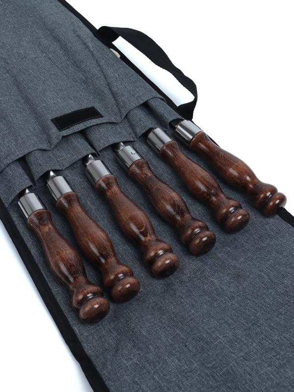 Набор шампуров в колчане, 6 шт., деревянная ручка «Кольцо», 73(50) х 1.2×0.3 см, серый