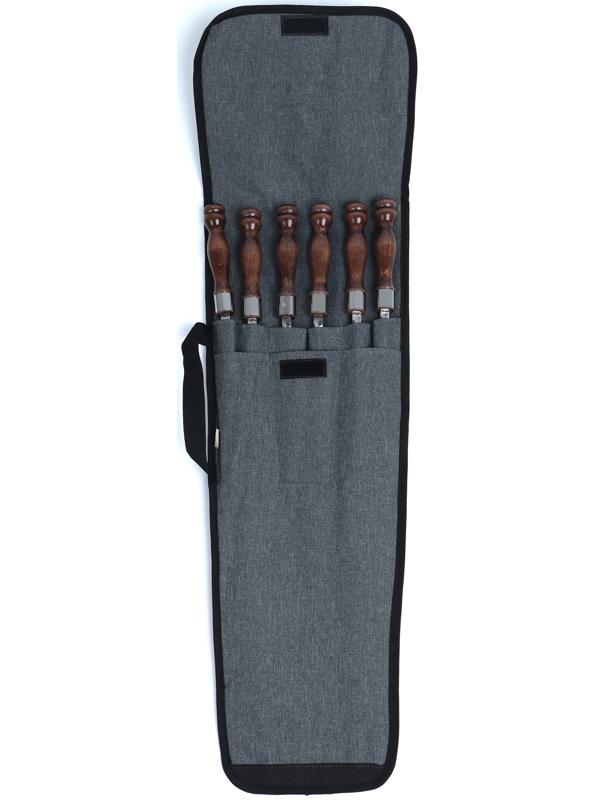 Набор шампуров в колчане, 6 шт., деревянная ручка «Кольцо», 73(50) х 1.2×0.3 см, серый