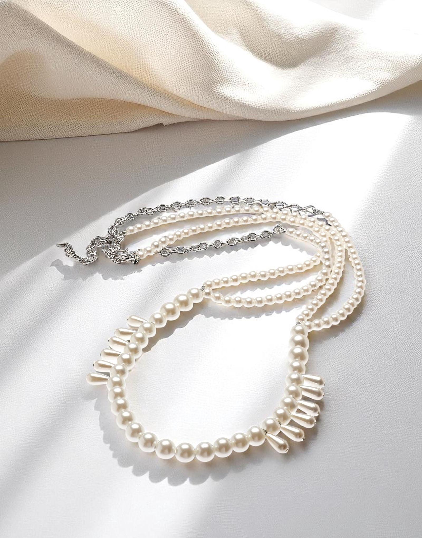 Бодичейн женская «Жемчужные капли», белый в серебре