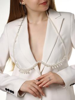 Бодичейн женская «Жемчужные капли», белый в серебре