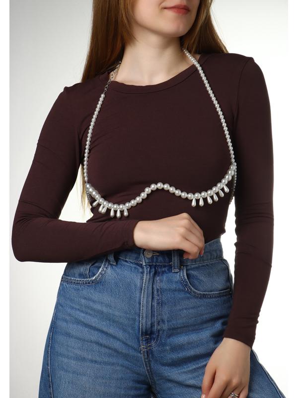 Бодичейн женская «Жемчужные капли», белый в серебре