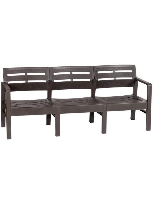 Диван садовый «Рейки», пластик, 58×178×75 см, трёхместный, мокко
