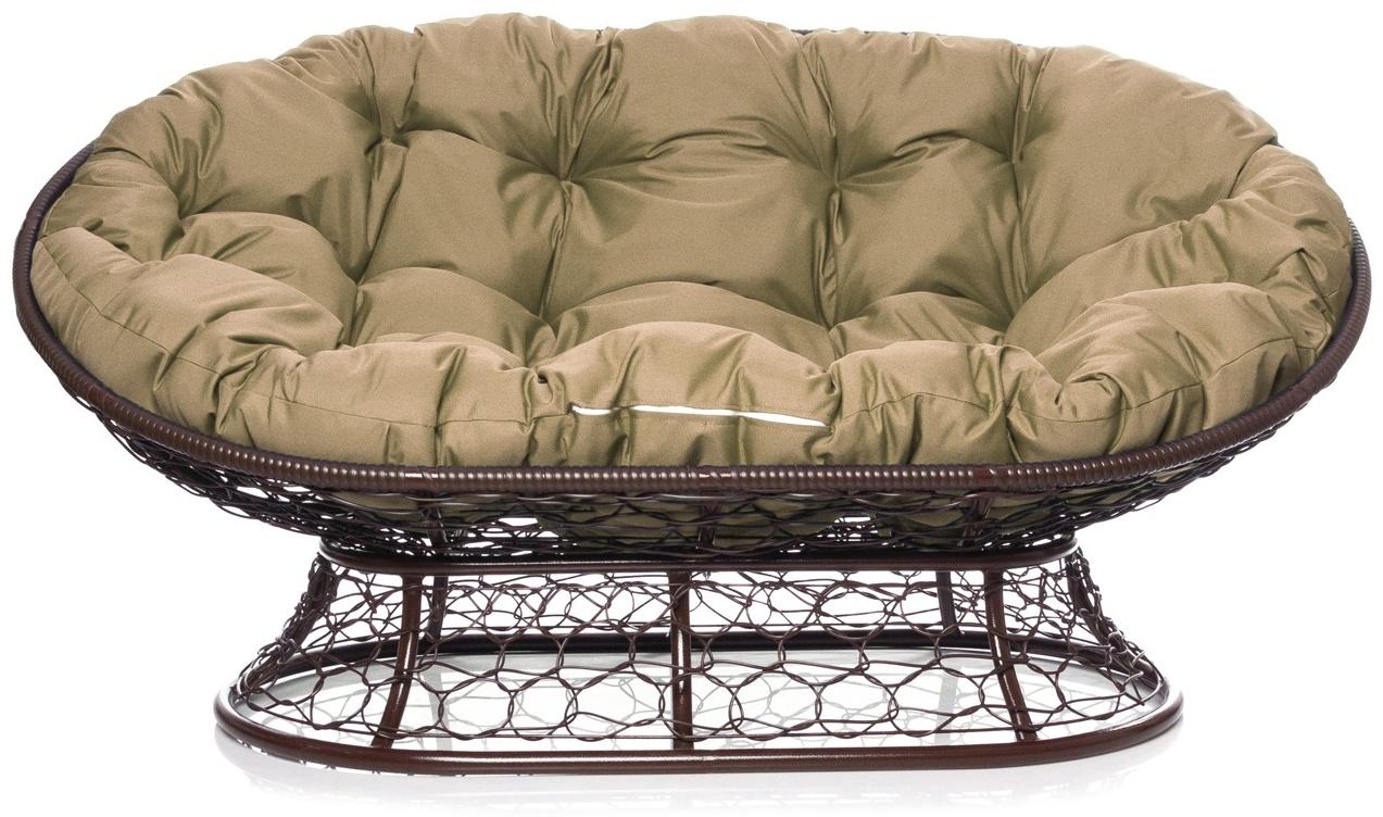 Диван «Мамасан» с искусственным ротангом, 164×104×75 см, коричневый, бежевая подушка