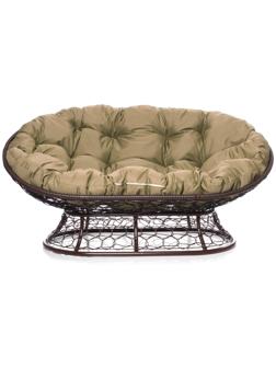 Диван «Мамасан» с искусственным ротангом, 164×104×75 см, коричневый, бежевая подушка