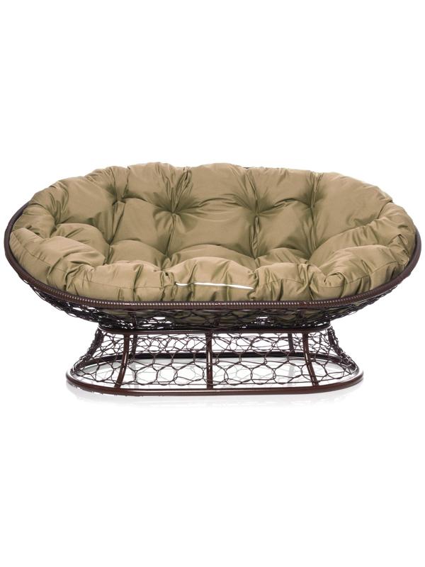 Диван «Мамасан» с искусственным ротангом, 164×104×75 см, коричневый, бежевая подушка