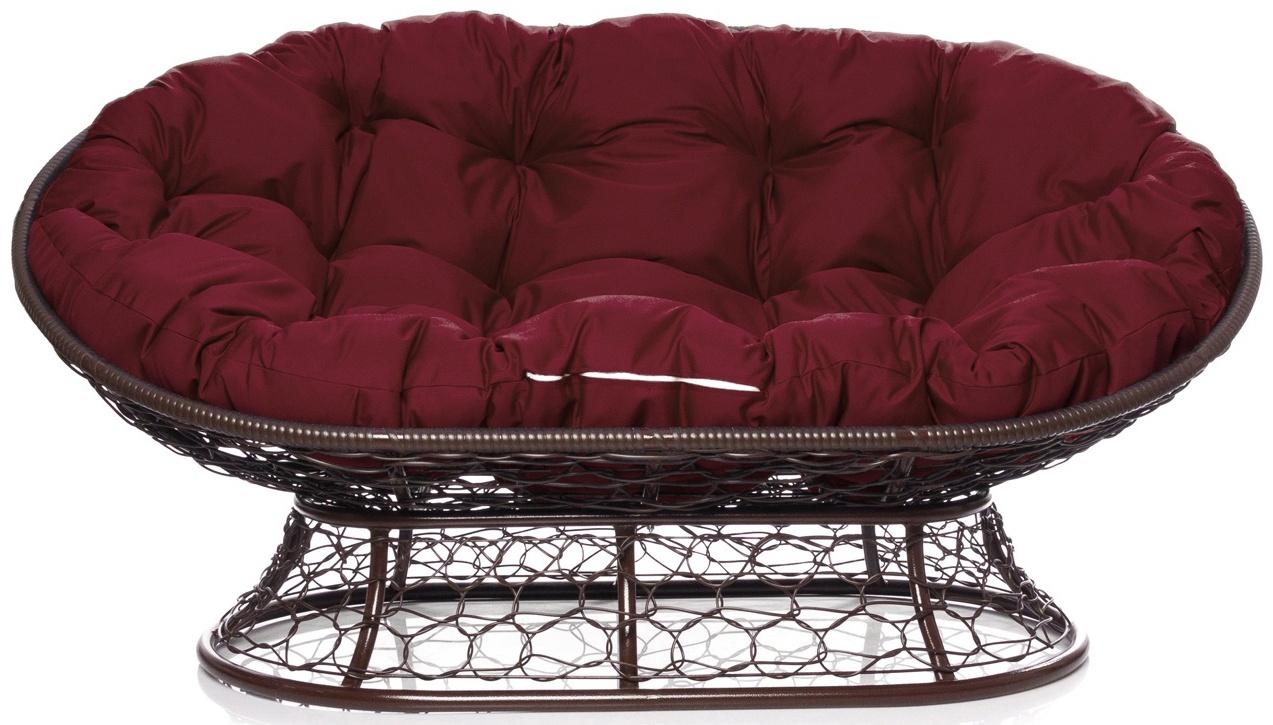 Диван «Мамасан» с искусственным ротангом, 164×104×75 см, коричневый, бордовая подушка