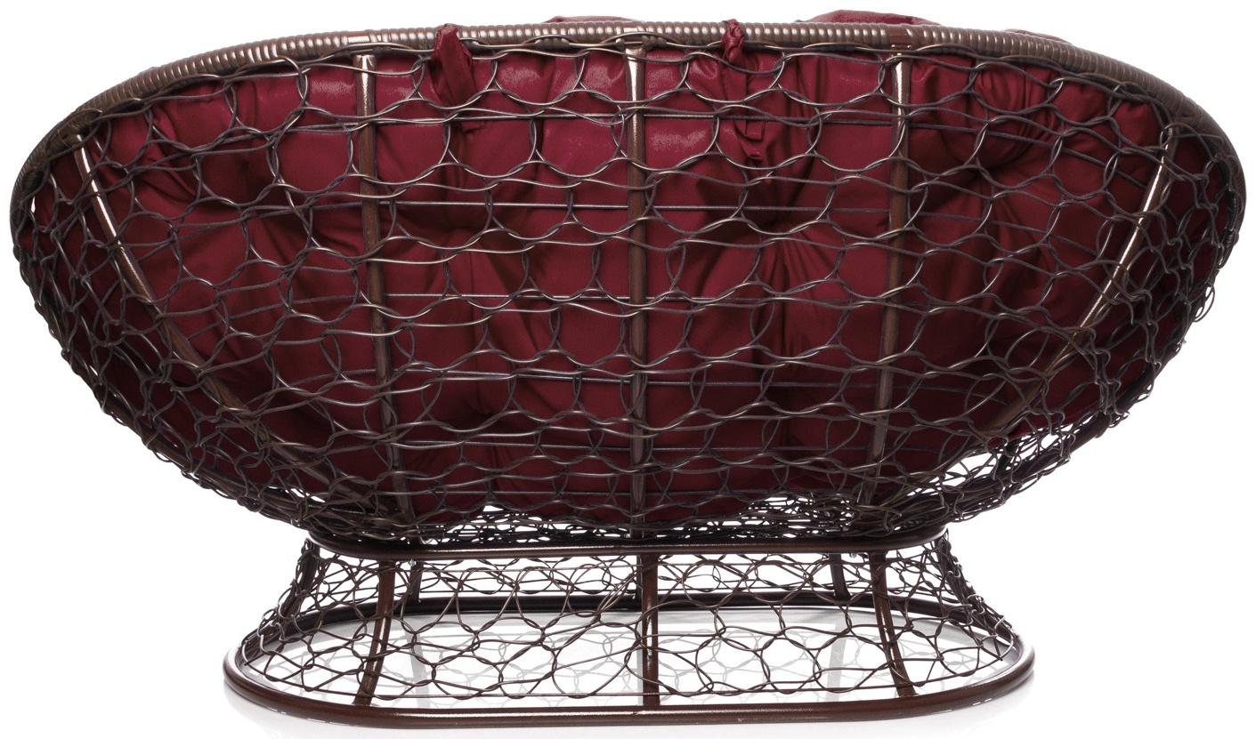 Диван «Мамасан» с искусственным ротангом, 164×104×75 см, коричневый, бордовая подушка