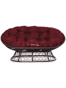 Диван «Мамасан» с искусственным ротангом, 164×104×75 см, коричневый, бордовая подушка