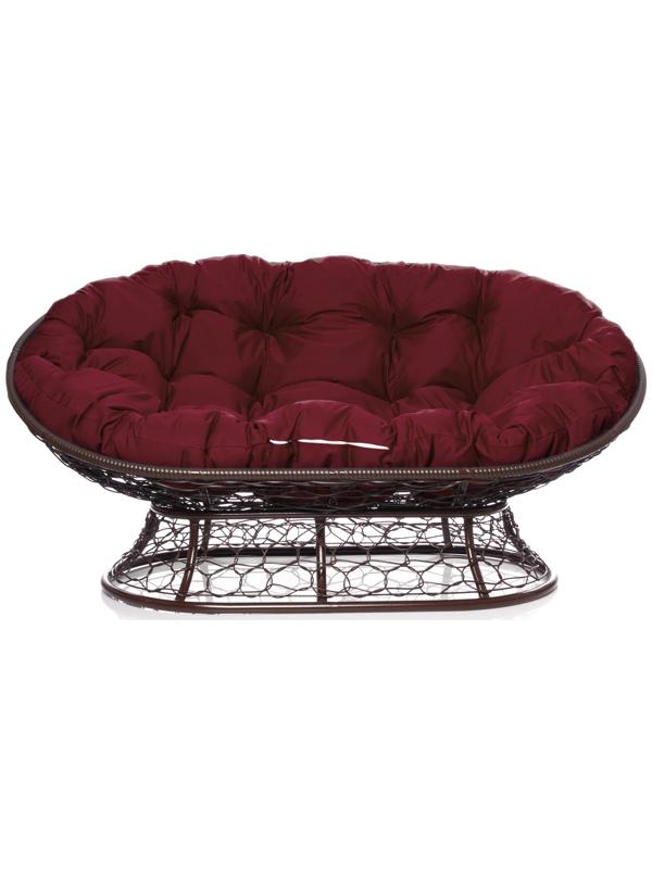 Диван «Мамасан» с искусственным ротангом, 164×104×75 см, коричневый, бордовая подушка