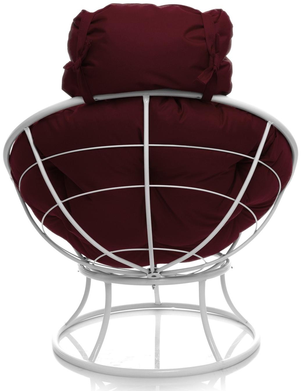 Кресло «Папасан», 77×81×68 см белое, бордовая подушка