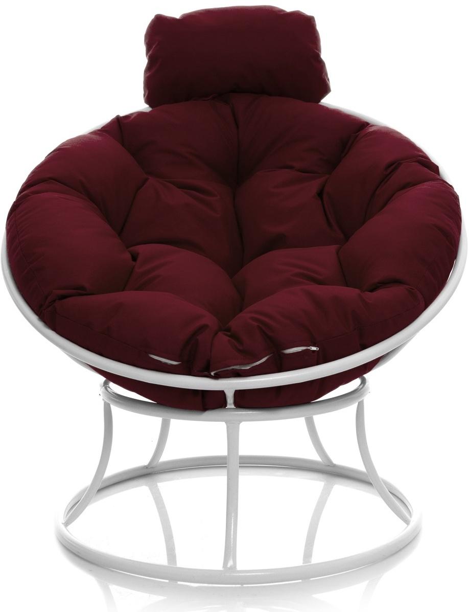 Кресло «Папасан», 77×81×68 см белое, бордовая подушка