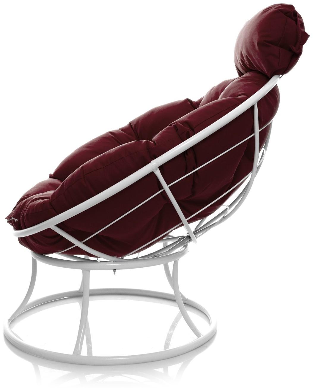 Кресло «Папасан», 77×81×68 см белое, бордовая подушка