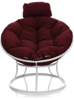 Кресло «Папасан», 77×81×68 см белое, бордовая подушка