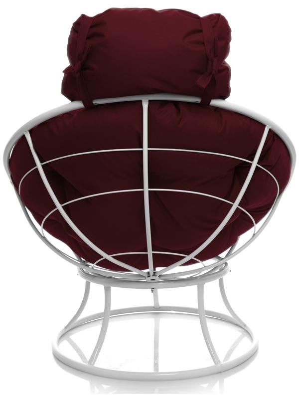 Кресло «Папасан», 77×81×68 см белое, бордовая подушка