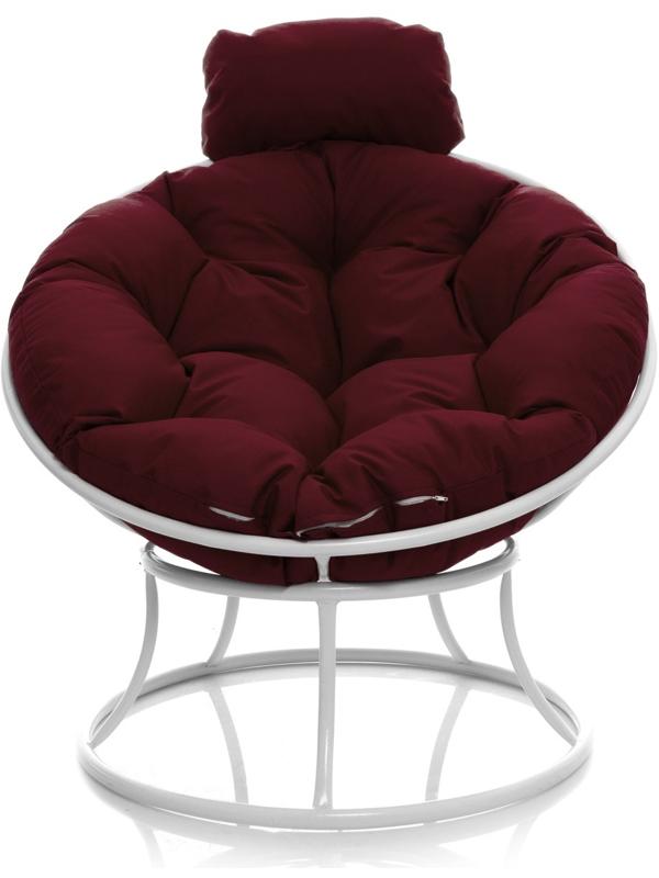 Кресло «Папасан», 77×81×68 см белое, бордовая подушка