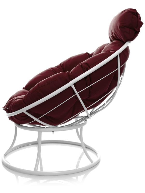 Кресло «Папасан», 77×81×68 см белое, бордовая подушка