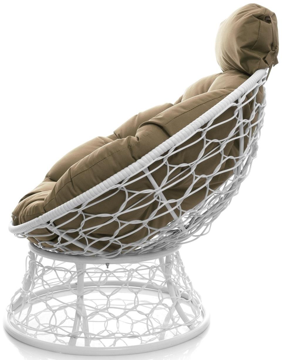 Кресло «Папасан» с искусственным ротангом, 77×81×68 см, белое, бежевая подушка