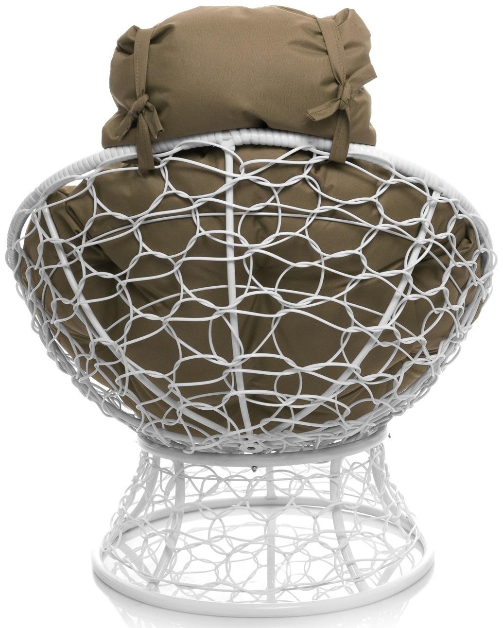 Кресло «Папасан» с искусственным ротангом, 77×81×68 см, белое, бежевая подушка