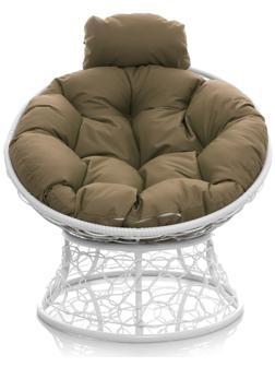 Кресло «Папасан» с искусственным ротангом, 77×81×68 см, белое, бежевая подушка