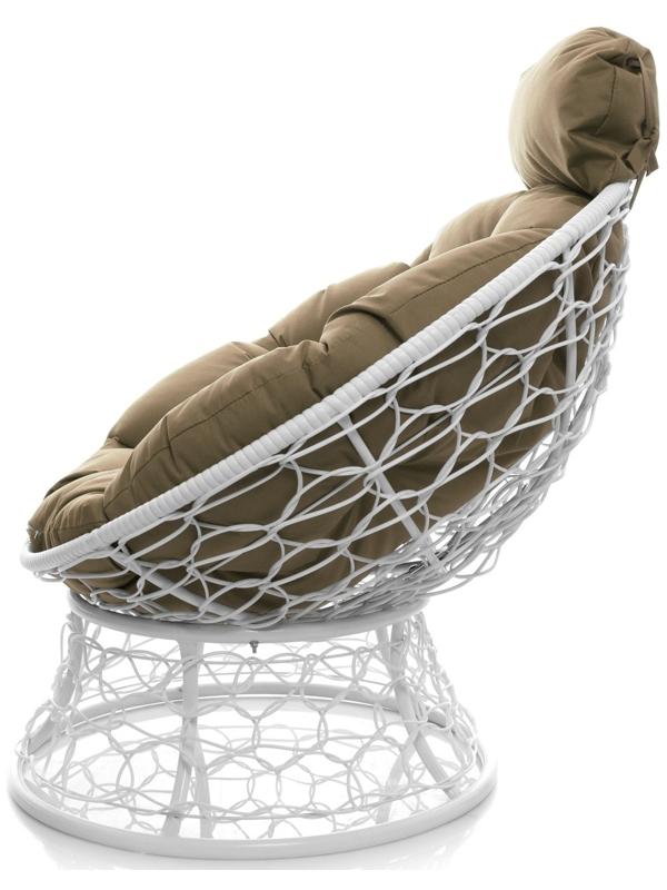 Кресло «Папасан» с искусственным ротангом, 77×81×68 см, белое, бежевая подушка