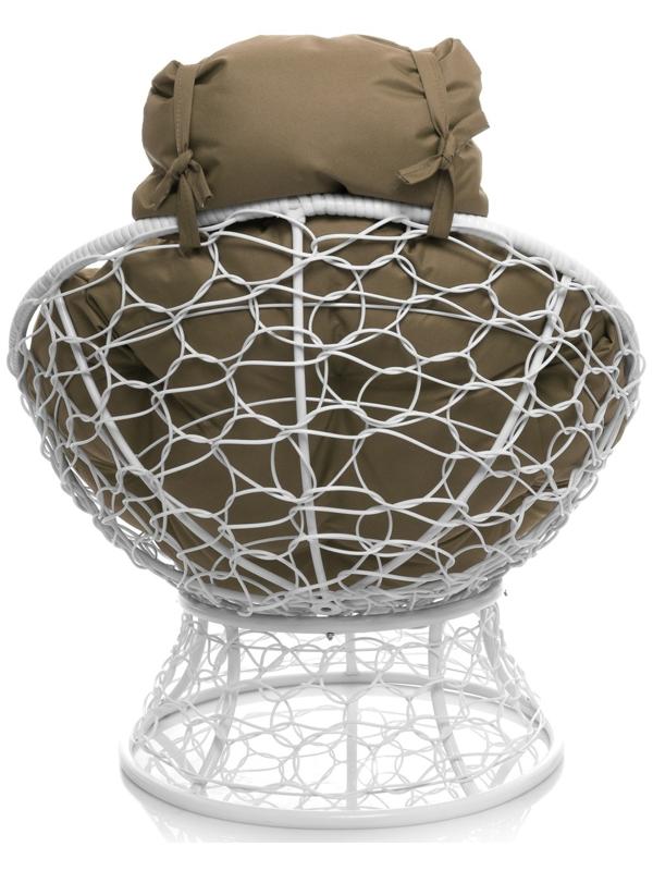 Кресло «Папасан» с искусственным ротангом, 77×81×68 см, белое, бежевая подушка