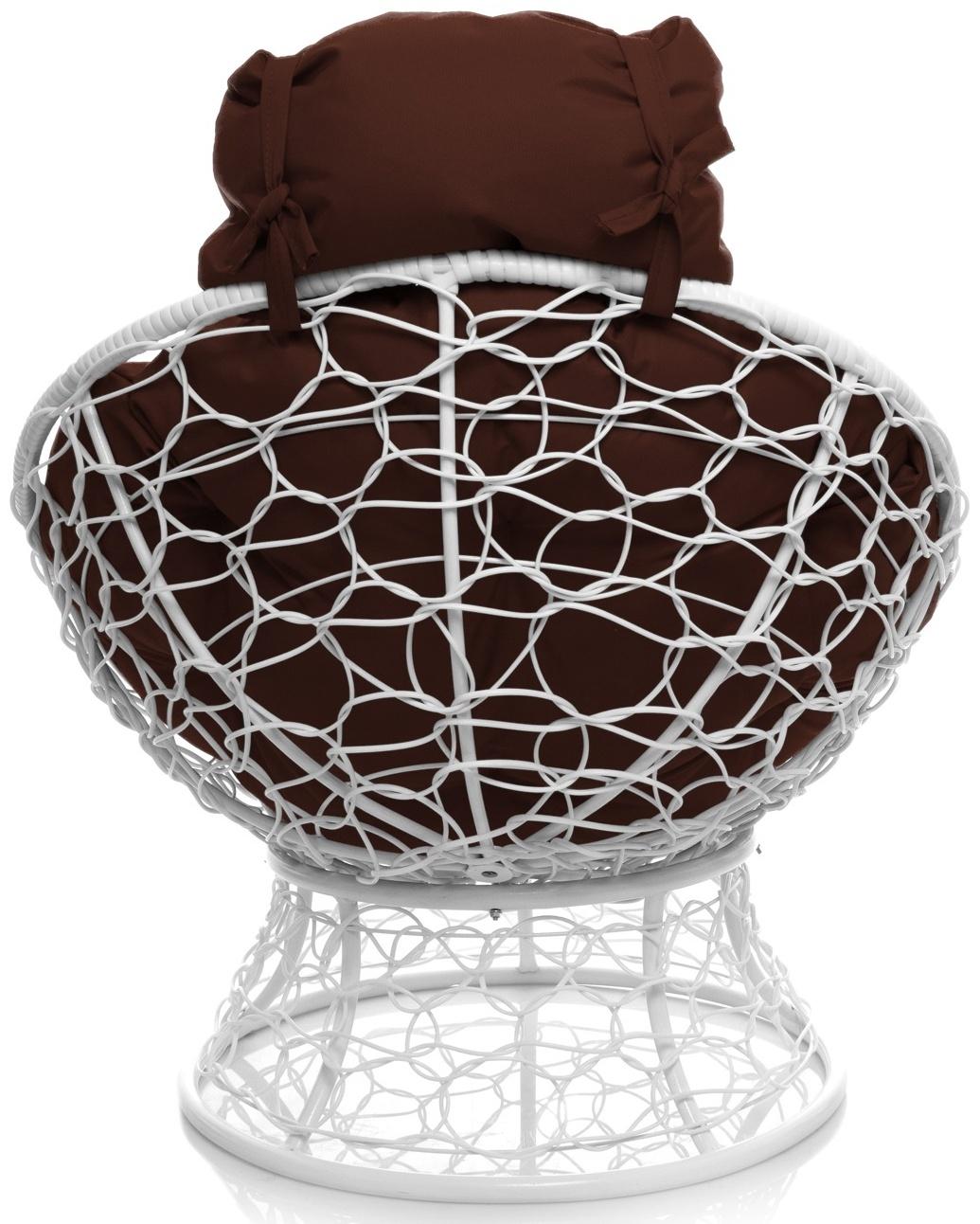 Кресло «Папасан» с искусственным ротангом, 77×81×68 см, белое, коричневая подушка