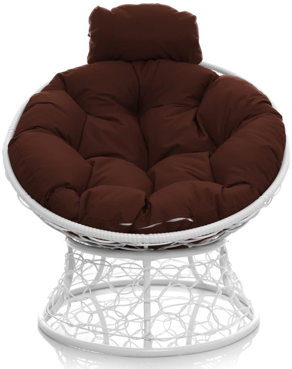 Кресло «Папасан» с искусственным ротангом, 77×81×68 см, белое, коричневая подушка
