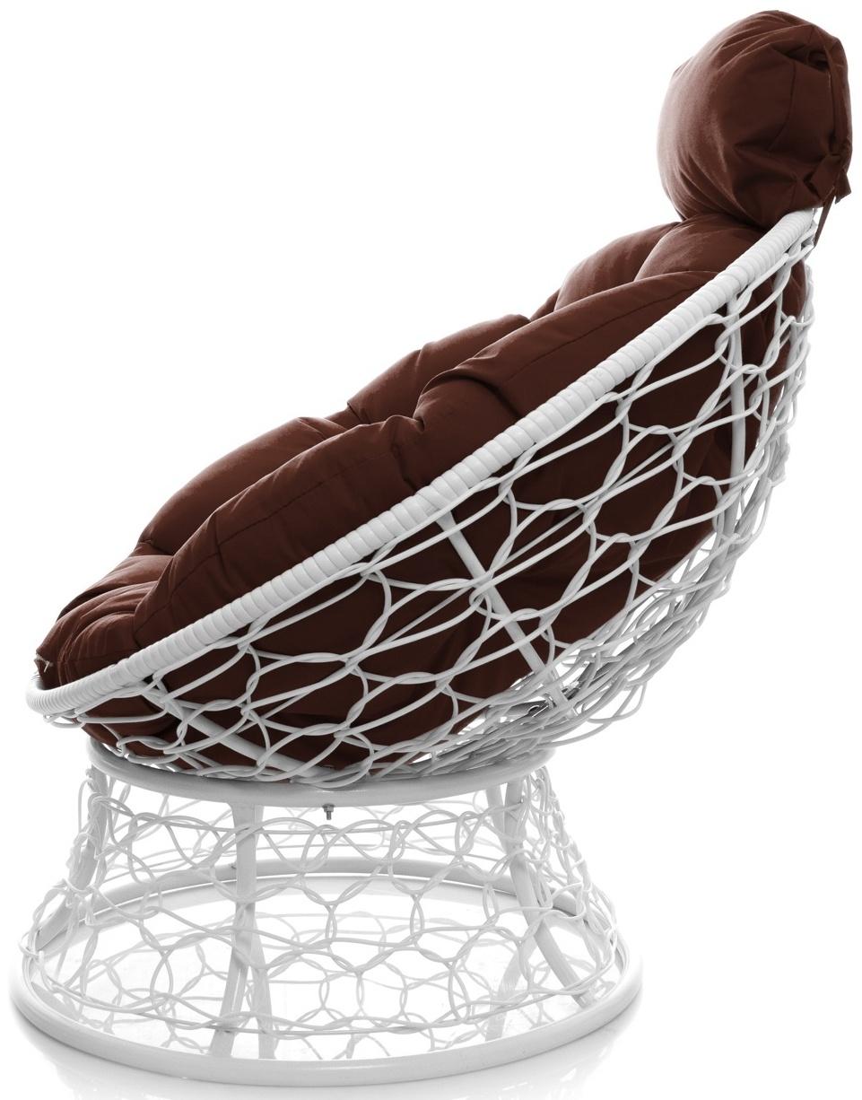 Кресло «Папасан» с искусственным ротангом, 77×81×68 см, белое, коричневая подушка