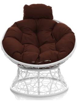 Кресло «Папасан» с искусственным ротангом, 77×81×68 см, белое, коричневая подушка