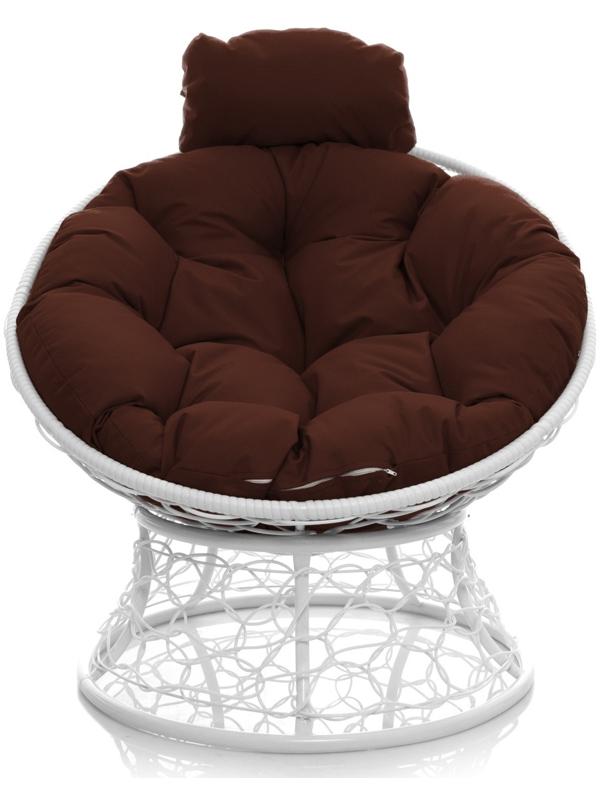 Кресло «Папасан» с искусственным ротангом, 77×81×68 см, белое, коричневая подушка
