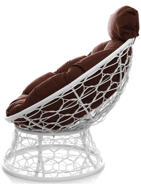 Кресло «Папасан» с искусственным ротангом, 77×81×68 см, белое, коричневая подушка