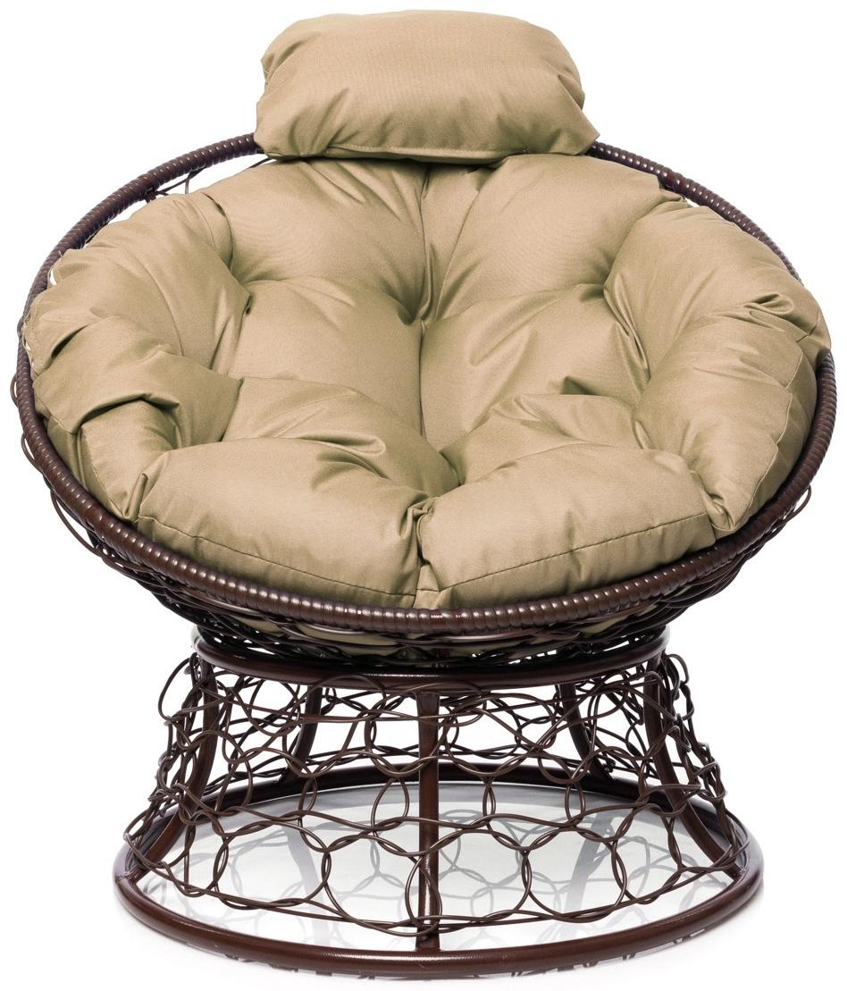 Кресло «Папасан» с искусственным ротангом, 77×81×68 см, коричневое, бежевая подушка