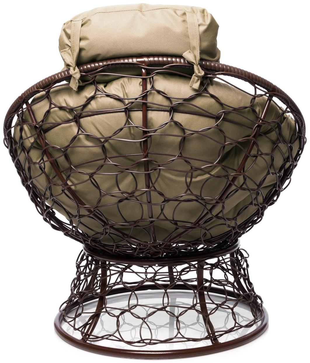 Кресло «Папасан» с искусственным ротангом, 77×81×68 см, коричневое, бежевая подушка