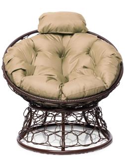 Кресло «Папасан» с искусственным ротангом, 77×81×68 см, коричневое, бежевая подушка