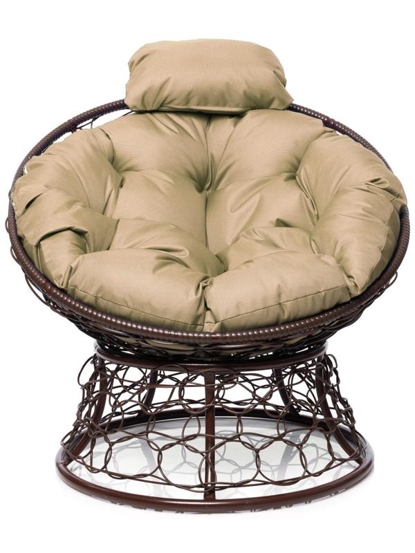 Кресло «Папасан» с искусственным ротангом, 77×81×68 см, коричневое, бежевая подушка